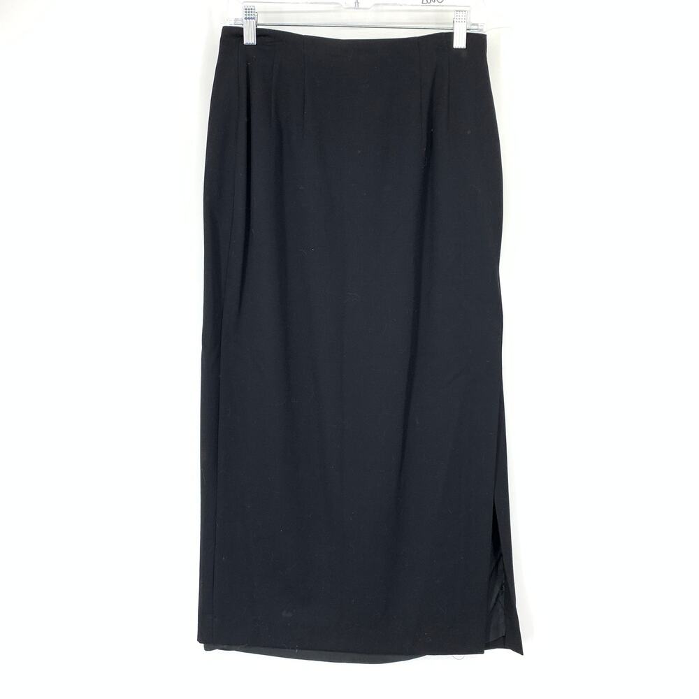 Vintage Ann Tjian For Kenar Midi Skirt Womens Waist 28" Black Wool Side Slit